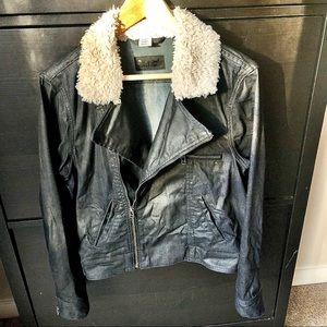 Denim leather look motorcycle jacket with Sherpa L